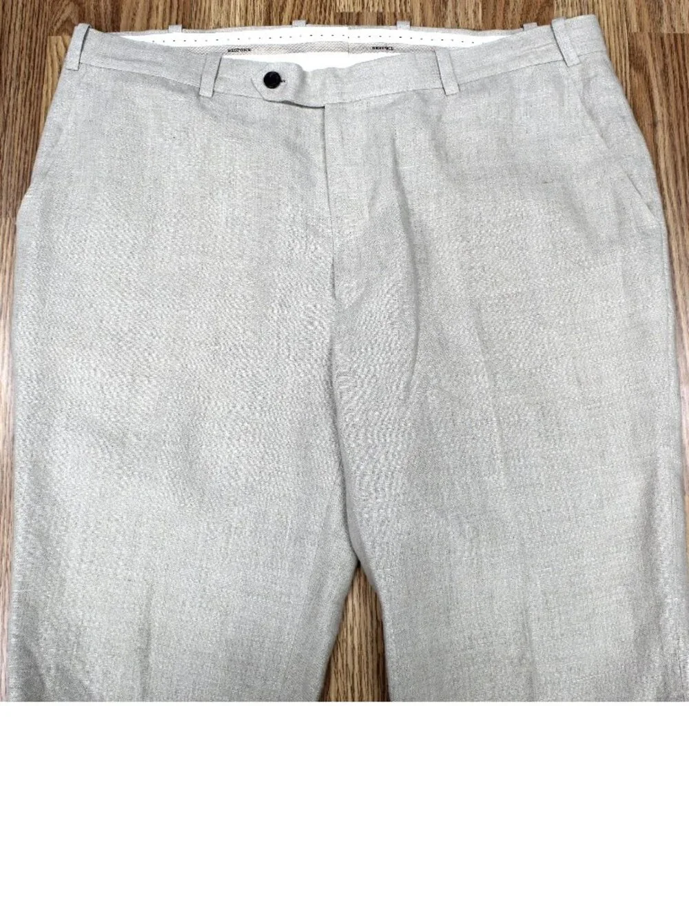 Sz 38W x 29L | 100% LINEN BESPOKE STUDIO SUITES REGULAR FIT PANTS KHAKI